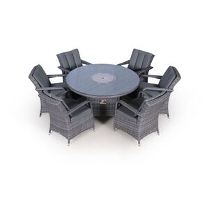Arizona Fire Pit Round Rattan Patio Dining Set - Grey / 6 by Giardino