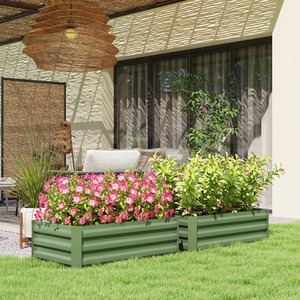 Outsunny Set of 2 Galvanised Garden Raised Bed for Flowers Herbs - Green by Outsunny