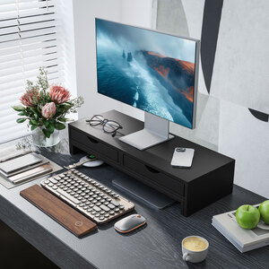 HOMCOM Adjustable Dual Monitor Stand Riser with Drawer - Black by HOMCOM