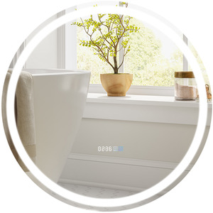 Time Display Bathroom Round Mirror - Silver by Costway