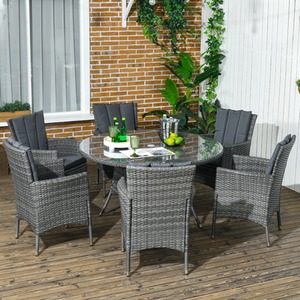 Outsunny 7-Piece PE Rattan Garden Furniture Set - Grey by Outsunny
