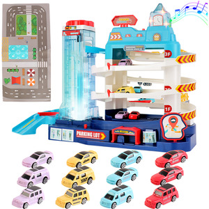Vehicle Garage Track Toy Set with Electric Elevator - blue