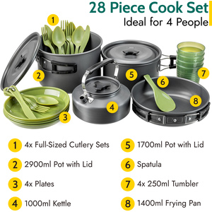Camping Cookware 27Pc Set 4 Person with Kettle - Black by Trail