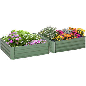 Outsunny Set of 2 Raised Garden Bed Elevated Planters Box - Green by Outsunny