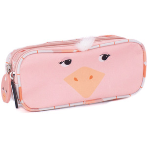 Pomelos the Ostrich 2-Zip Animal Face Pencil Case - Pink by Les Deglingos