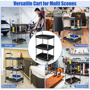 3 Layer Detailing Tool Cart Utility Cart - Black by Costway