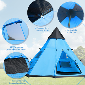 Outsunny 6 Men Tipi Tent - Blue, Black by Outsunny