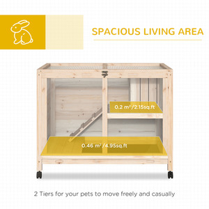 PawHut Wooden Pet Hutch Small Animal Cage - Natural by PawHut