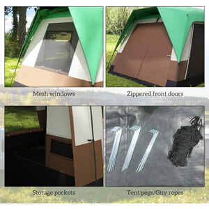 Outsunny Camping Tent with Waterproof Rainfly Screen Panels - Green by Outsunny