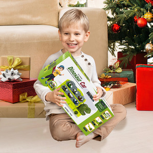 Dinosaur Race Track Transport Truck Toys with 6 Small Race Cars - GREEN