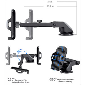 360 Degree Rotating Universal Car Phone Holder - Black and Grey