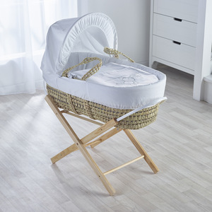 White Teddy Wash Day Moses Basket with Natural Opal Folding Stand by Kinder Valley