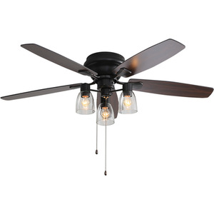 5-Blade Ceiling Fan Light with Glass Cup Shade and Pull String - Brown by Livingandhome