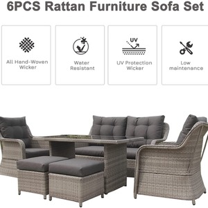 6 Seat Rattan Garden Furniture Set Aluminum Frame Dining Table Conversation Set - Grey by Furniture One