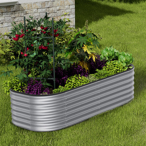 Silver Galvanized Steel Oval Raised Garden Bed by Livingandhome