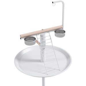 PawHut Bird Table with Four Wheels Perches Feed Bowls Round Tray - White by PawHut