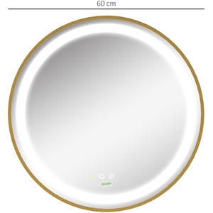 kleankin Round LED Bathroom Mirror Dimmable Wall-Mounted with 3 Light Colours - Gold by kleankin