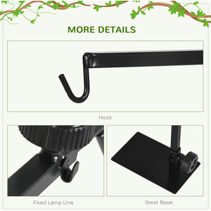 Reptile Lamp Stand with Hook Hanging Base - Black by PawHut
