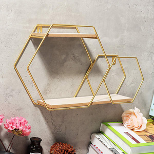 Honeycomb Modern Hexagonal Wall Floating Shelf - Gold by Livingandhome