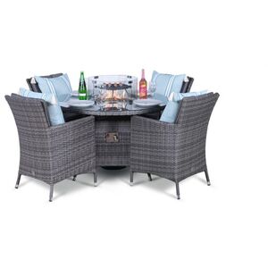 Savannah Fire Pit Round Rattan Patio Dining Set - Grey / 4 by Giardino