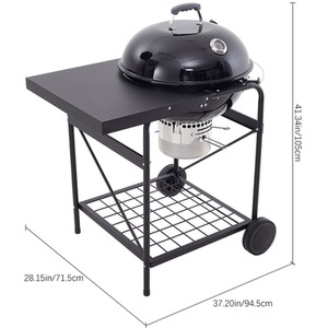 Portable Charcoal BBQ Grill with Tabletop and Shelves - Black by Livingandhome