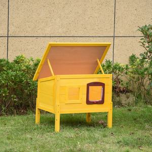 Pawhut Wooden Cat House Pet Home Outdoor Waterproof Door Roof Shelter Garden - Earthy yellow by Pawhut