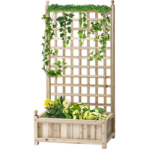 Outsunny Raised Garden Bed with Trellis Planter Box - Natural by Outsunny