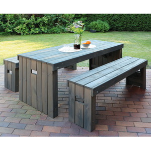 Rotterdam Garden Dining Table and Bench Set - Grey by Promex