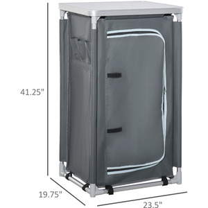 Outsunny 3-Shelf Camping Cupboard Kitchen Station - Grey by Outsunny