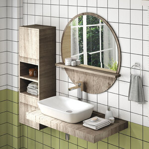 kleankin Round Bathroom Mirror with Shelf Wall Mounted Makeup Mirror by kleankin