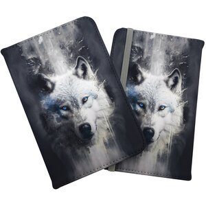 White Wolf Face Splashart Dark Backgrouns Passport Cover - White by Warren Reed - Designer