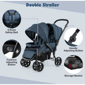 Portable Double Seat Baby Stroller - Blue by Costway