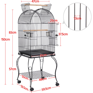 Rolling Parrot Cage with Open Top Detachable Stand - Black by Yaheetech