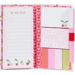Cherry Hearts Sticky Notes Set with Pen - Pink