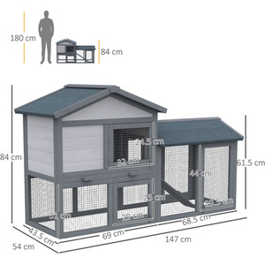 PawHut Wooden 2 Tier Small Animal Hutch - Grey by PawHut
