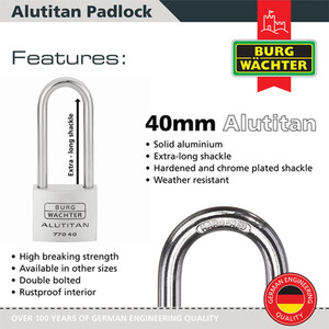 Long Shackle Aluminium 40mm Padlock - Silver by Burg-Wachter