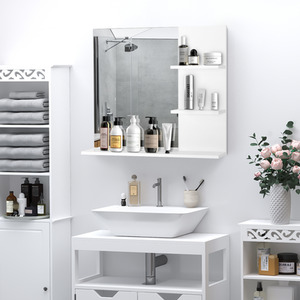 kleankin Bathroom Wall Mounted Mirror with 3 Storage Open Shelves for Make Up - White by kleankin