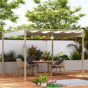 Outsunny 3 x 3(m) Outdoor Pergola with Retractable Roof, UPF30, Grey - Khaki by Outsunny