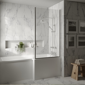 Chrome 6mm Toughened Safety Glass Reversible L Shaped Bath Screen - Chrome by Balterley