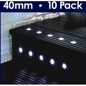 10 Pack IP67 Rated 40mm Cool White LED Round Decking Kitchen Plinth Lights Kit - Silver by ValueLights