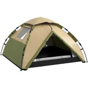 Outsunny 3-4 Man Camping Tent, Quick Setup Family Tent - Dark Green by Outsunny