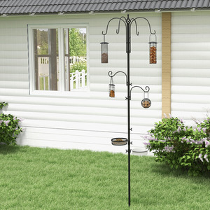 Bird Feeding Station Kit Wild Bird Feeder Pole with 6 Hooks - Black by PawHut