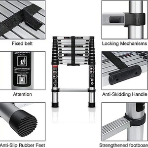 2.6M Telescopic Stainless Steel Extension Ladder - Stainless steel by Dyzi