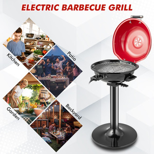 Electric BBQ Grill Portable Standing Grill - Red by Costway