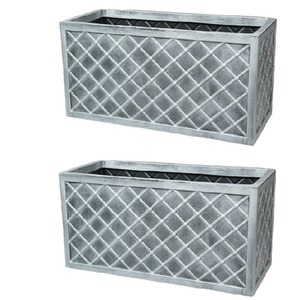 2 x Pewter Grey Lazio Plastic Garden Trough Planter - Grey by Strata