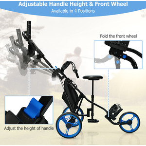 3 Wheels Golf Push Pull Cart - Blue by Costway
