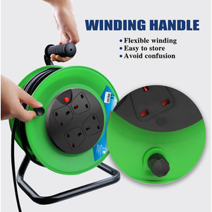 Heavy Duty 4 Gang Cable Reel 25M - Green by ExtraStar