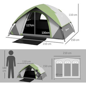 Outsunny 2 Man Camping Tent with Carry Bag, 3000mm Waterproof - Grey and Green by Outsunny