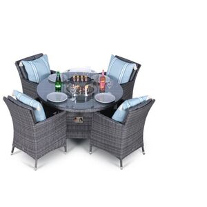 Savannah Fire Pit Round Rattan Patio Dining Set - Grey / 4 by Giardino