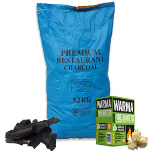 Blue Bag Lumpwood Restaurant Charcoal with 1 Box of Firelighters - Black by Warma